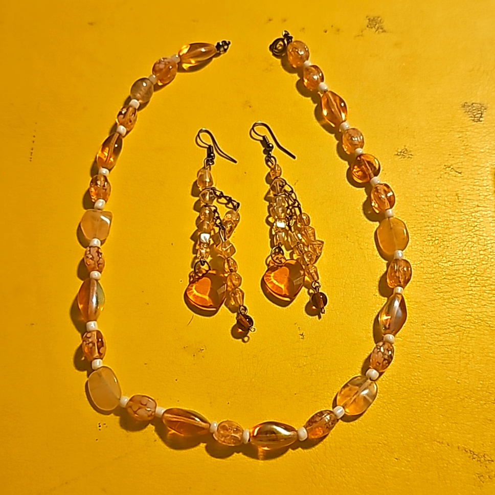 Necklace Dangling Earrings Lt Pink CrystalGlass Beads White Opal Spacers 25$